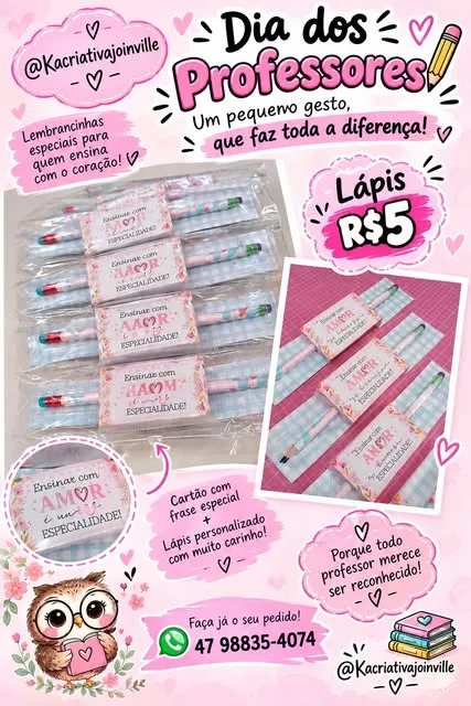 Lembrancinhas personalizadas para o Dia dos Professores com lápis e cartão